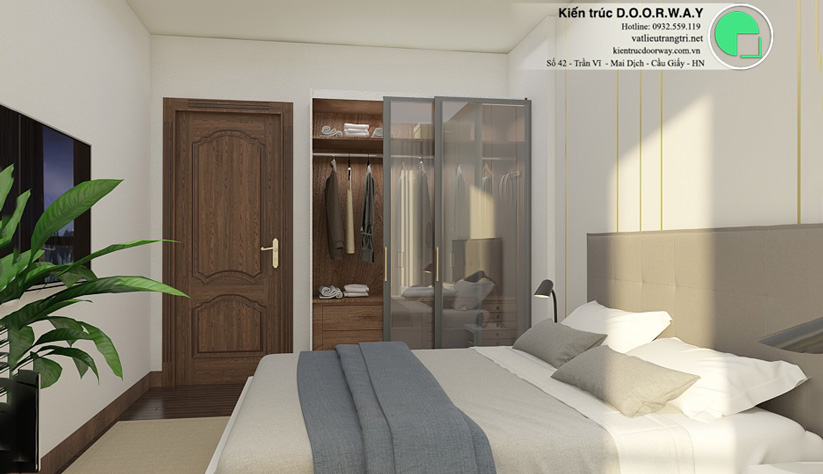 Thiết kế nội thất phòng ngủ nhỏ 10m2 cho vợ chồng trẻ by kiến trúc Doorway mẫu 1 góc 01