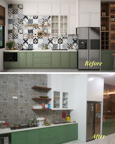 Tìm đơn vị thiết kế thi công nội thất nhà đẹp 2019 by kiến trúc Doorway, mẫu trước và sau thi công nội thất phòng bếp