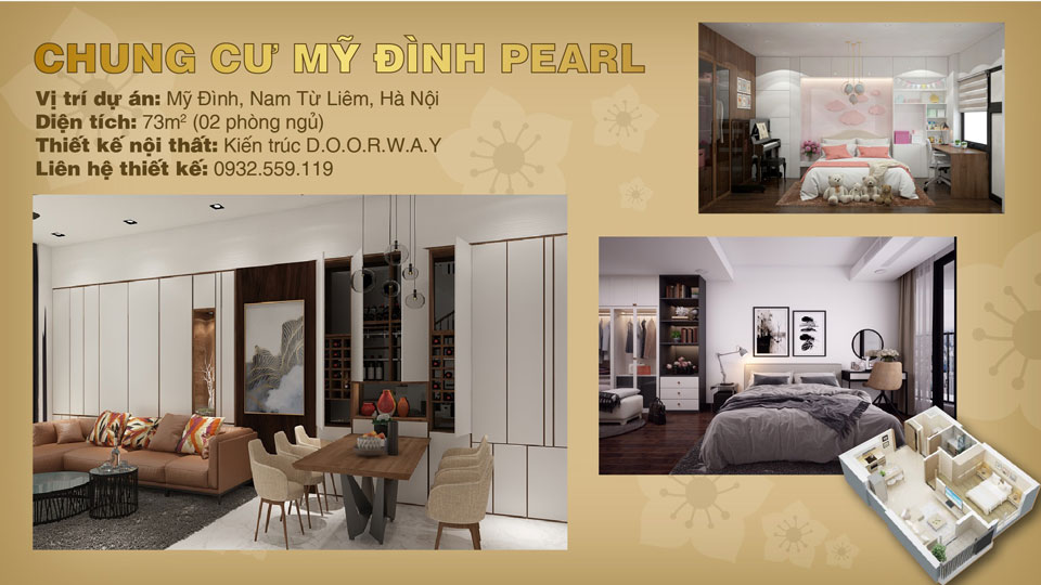 Ảnh tiêu biểu - phương án thiết kế nội thất căn hộ 2 phòng ngủ Mỹ Đình Pearl