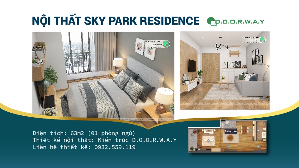 Ảnh tiêu biểu- Căn hộ 1PN - Thiết kế căn hộ 63m2 Sky Park Residence