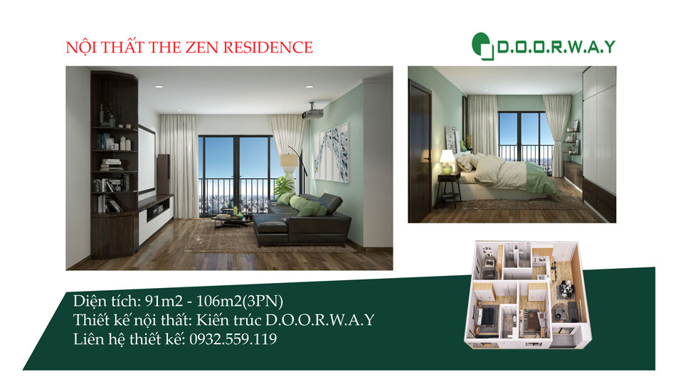 Ảnh tiêu biểu- Phủ xanh cho nội thất căn 3 phòng ngủ The Zen Residence