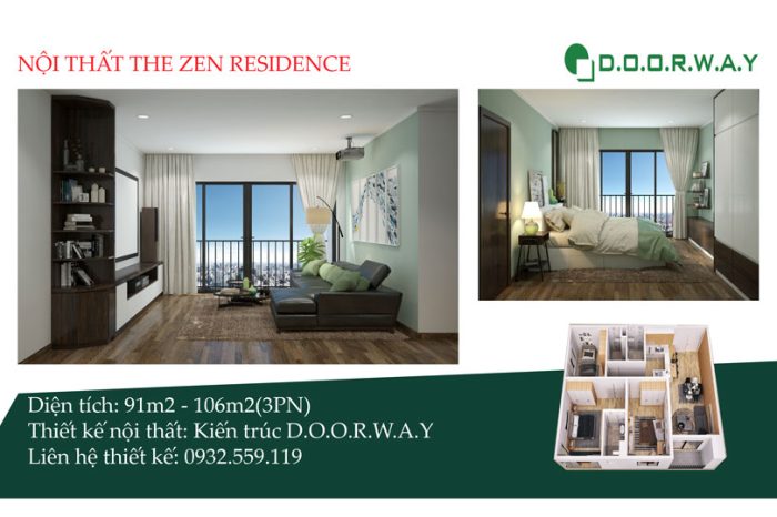 Ảnh tiêu biểu- Phủ xanh cho nội thất căn 3 phòng ngủ The Zen Residence