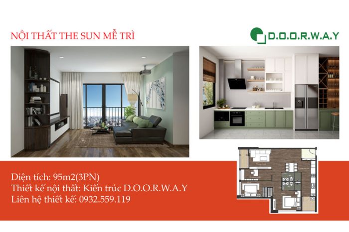 Ảnh tiêu biểu- Thiết kế nội thất căn 95m2 The Sun Mễ Trì - 3PN đẹp