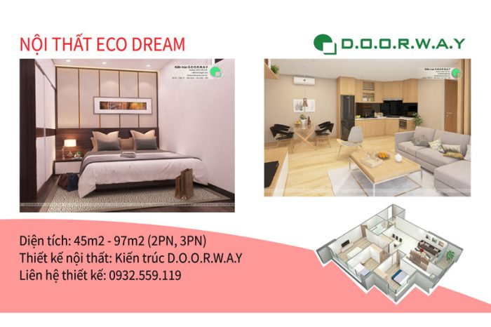 Ảnh tiêu biểu- Thiết kế nội thất căn hộ Eco Dream với đầy đủ mẫu phòng đẹp